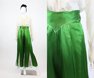 1930s emerald silk chinoiserie pajama pants medium