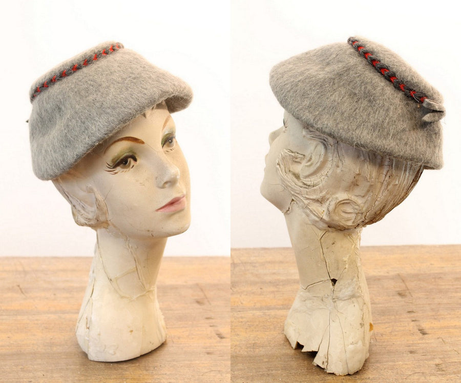 1940s mohair hat | braided trim | heater gray