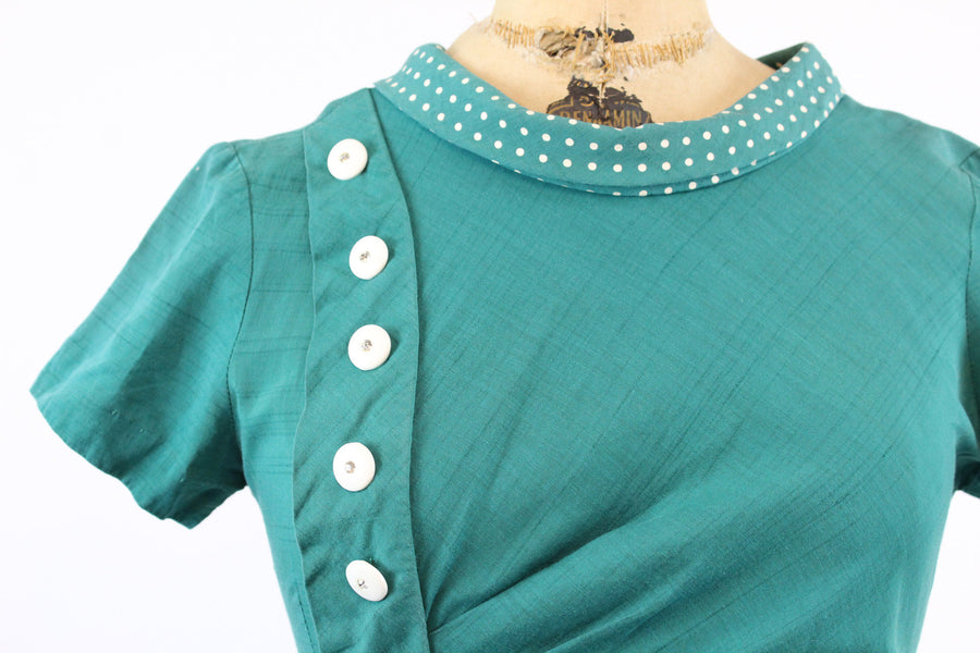 1950s green polka dot bow dress | small