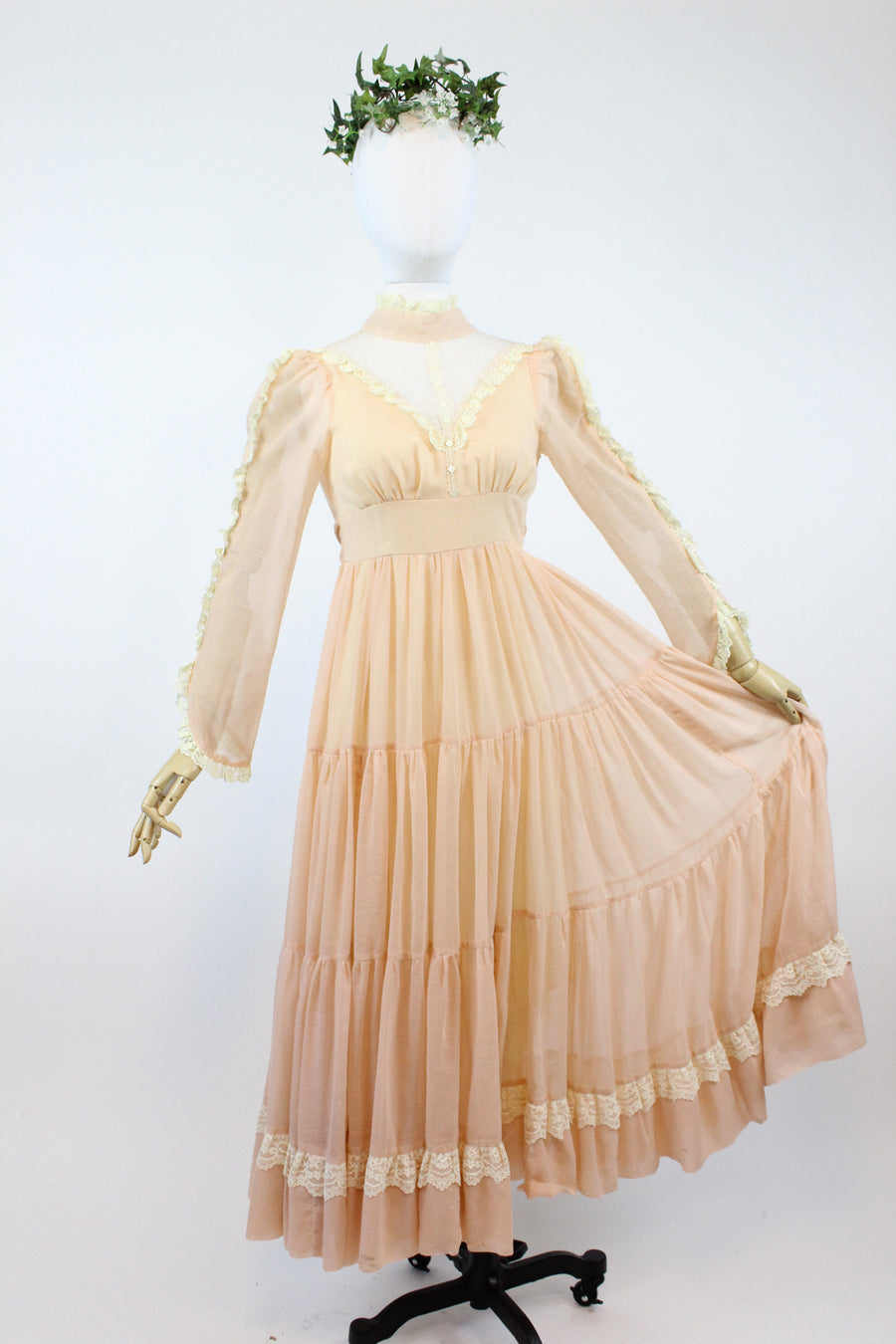 1970s Gunne Sax peach maxi dress xxs | vintage wedding dress