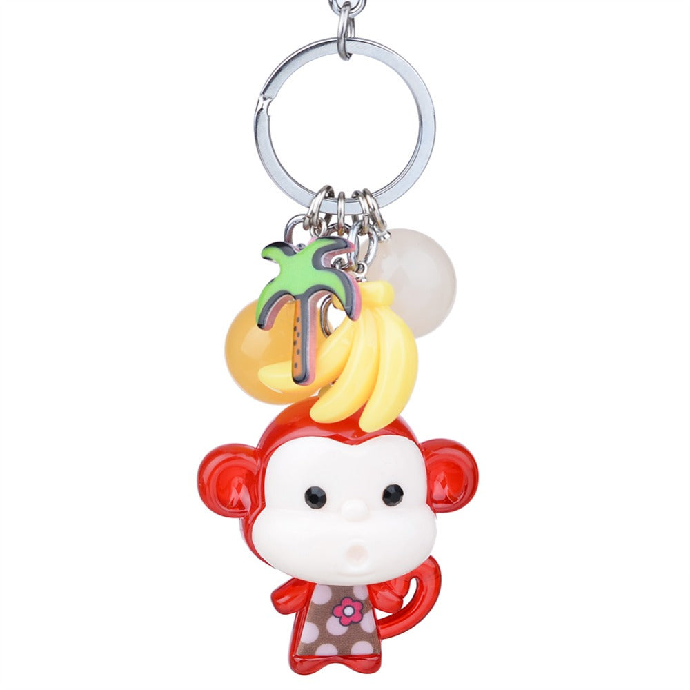 Monkey Curly Tail Vintage 3 Charm Keychain Clip Key Chain Zoo Ape Fun Gift