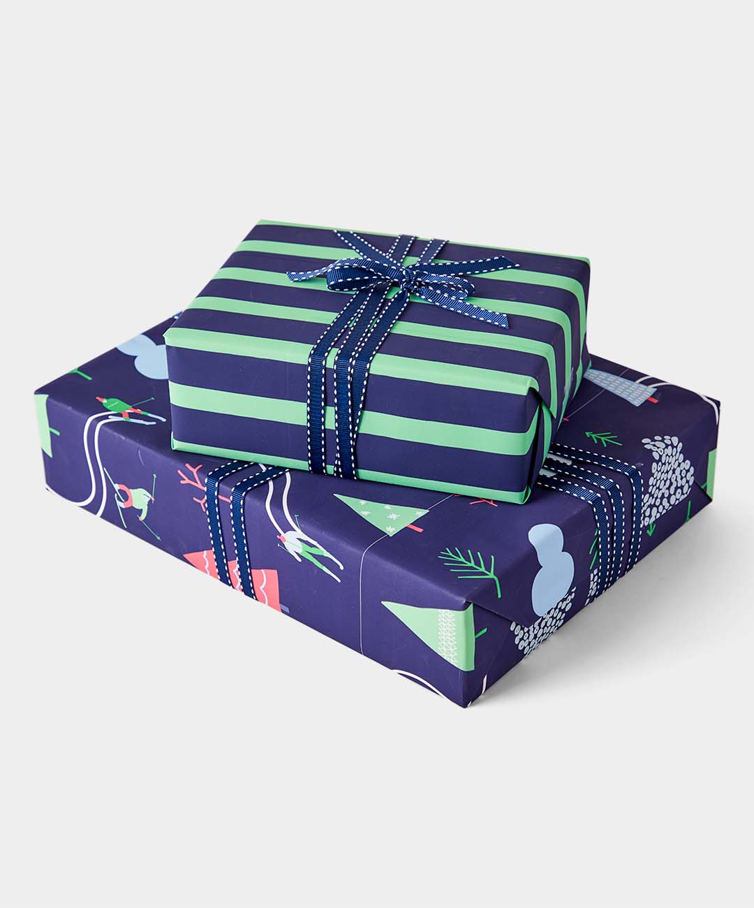Reversible Wrapping Paper, Skiers & Stripes