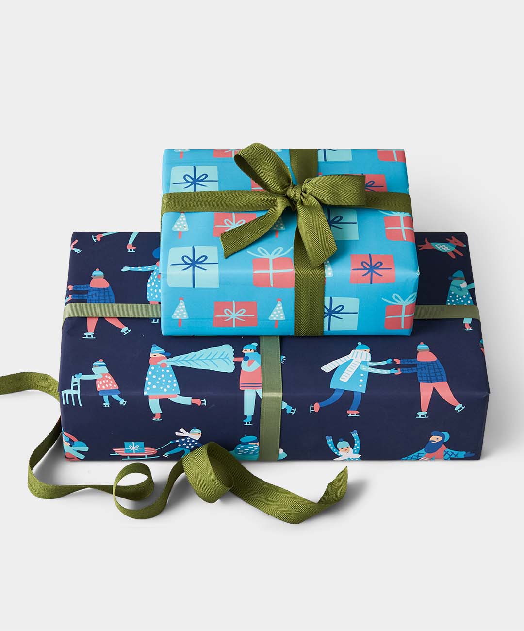 Reversible Wrapping Paper, Ice Skaters & Presents