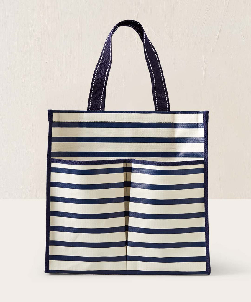 Multi Pocket Zip Tote, Navy Stripe | Boon Supply