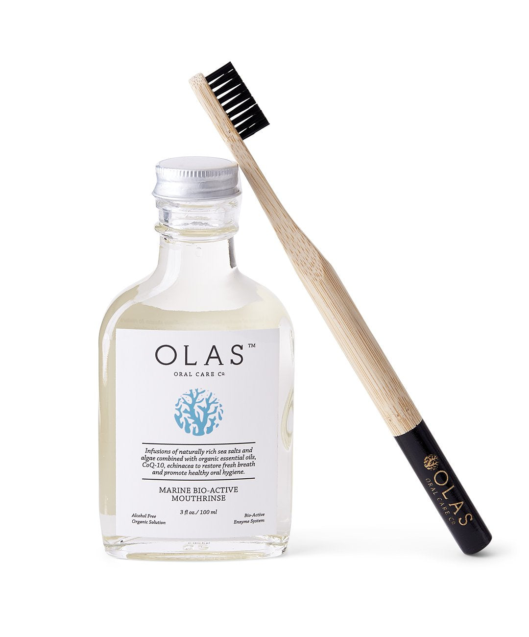OLAS Mouthrinse and Bamboo Toothbrush, Charcoal