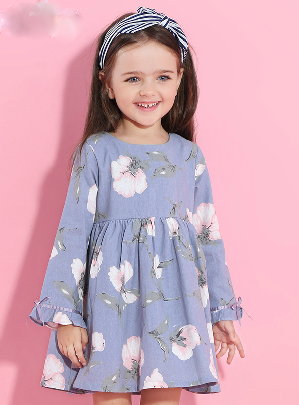 Printing Princess Dress Long Sleeve Flowers – Lilacoo