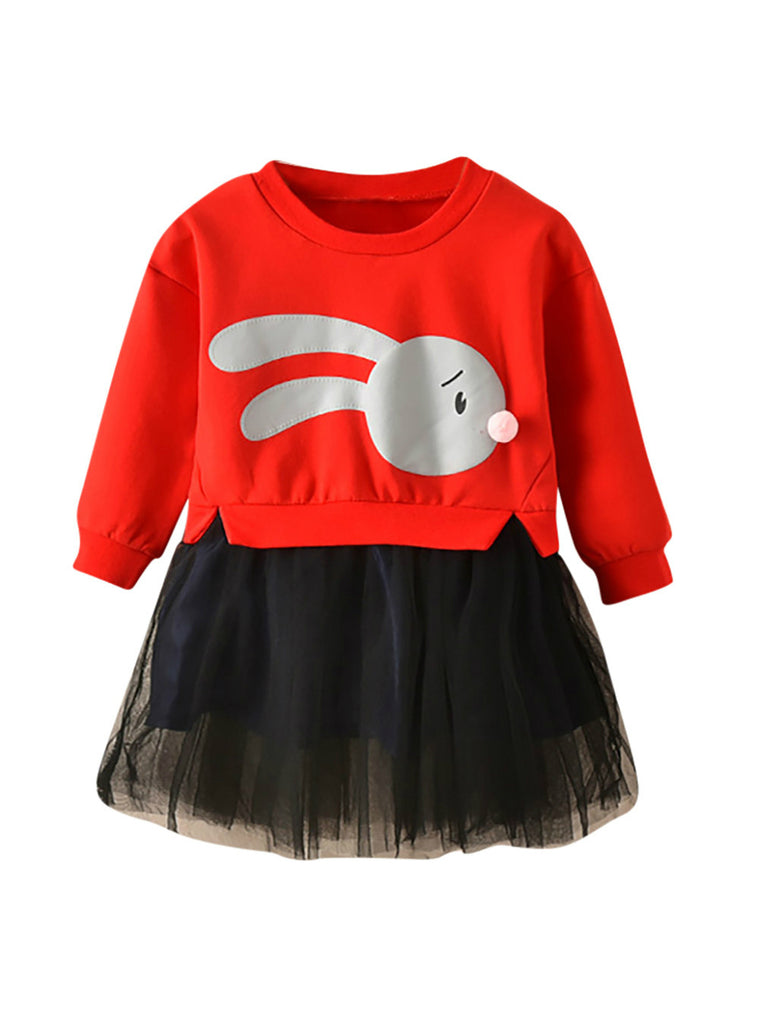 Baby Cartoon Bunny Patchwork Sweatshirt Tulle Dress – Lilacoo