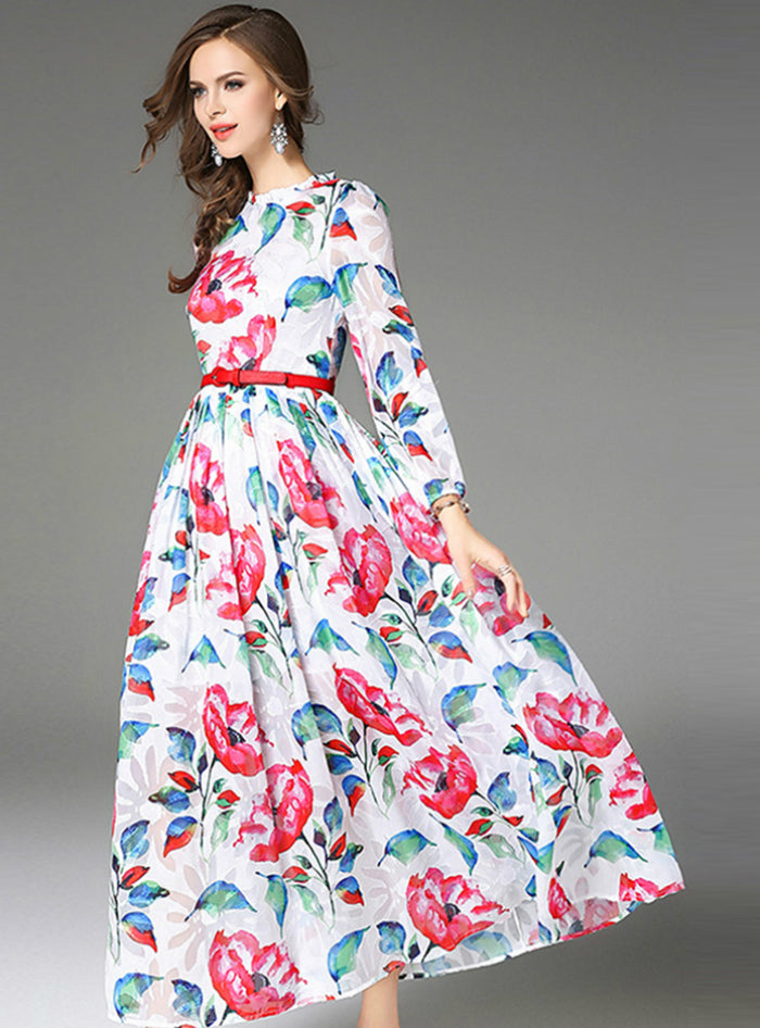 Chiffon Maxi Party Dress Floral Slim Belt Dress – Lilacoo