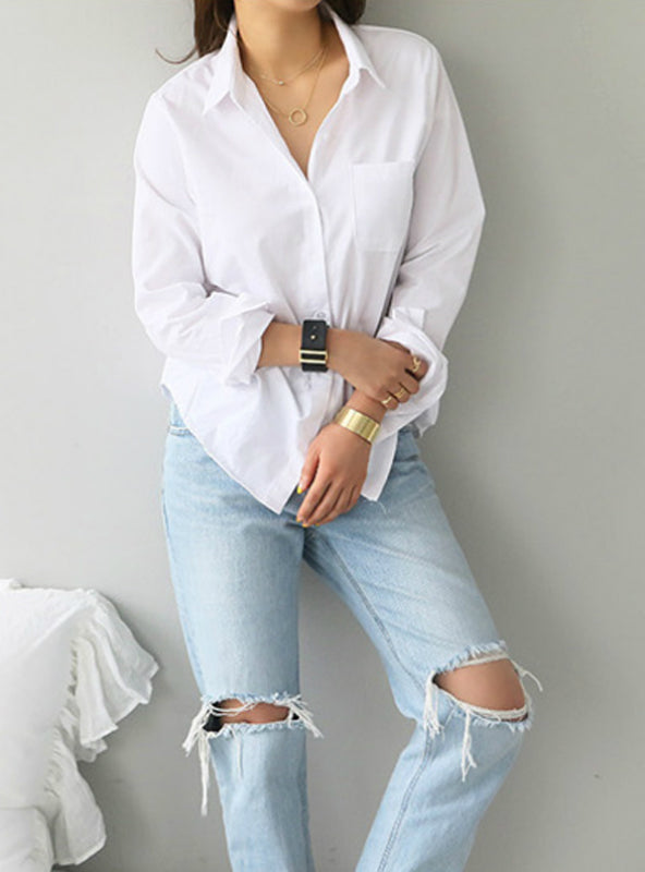 One Pocket Women White Shirt Female Blouse Tops – Lilacoo