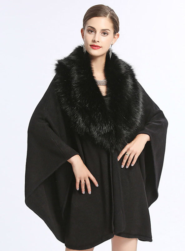 Fox Like Fur Collar Loose Knit Shawl Cape Large Size – Lilacoo