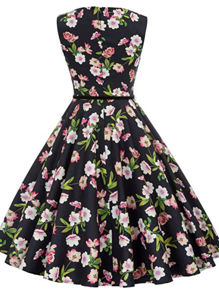 Black Print Short 1950's Vintage Dress – Lilacoo