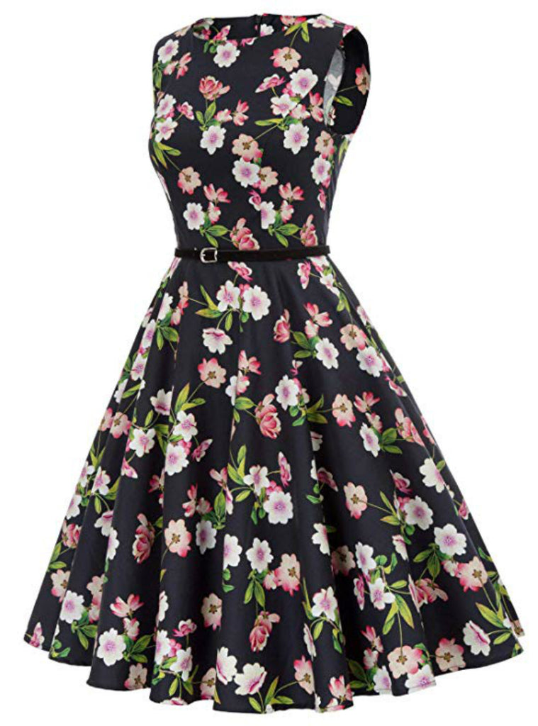 Black Print Short 1950's Vintage Dress – Lilacoo