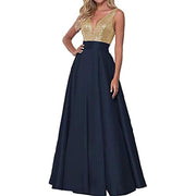 sd-hk Rose Gold Prom Skirt Sequin V Neck Bridesmaid Dress | S&DCo.