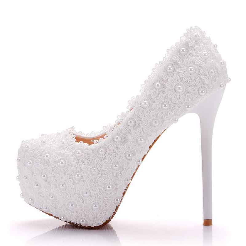 Wedding Platform Wedges Pumps White Lace Bridal Heels – S&DCo.