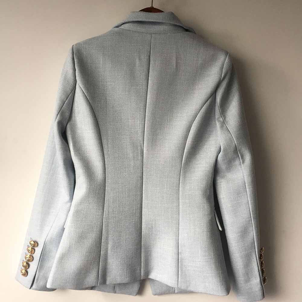 Women Sky Blue Double Breasted Blazer Gold Buttons Jacket – SD ...