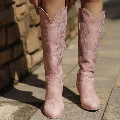 Pink Short Country cowboy boots for women high low bridesmaid dress