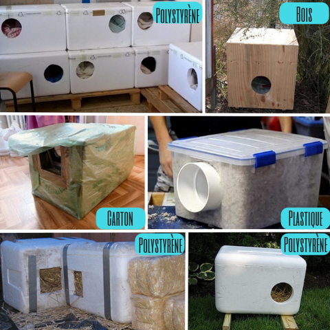 abri maison cabane refuge pour chat errant hiver froid polystyrène bois plastique carton