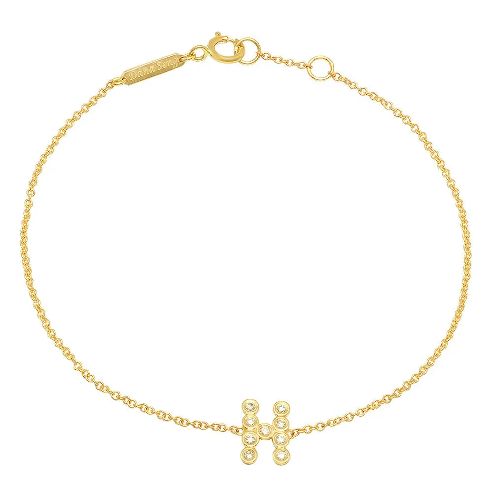 14k Gold initial Bracelet , Personalized Birthstone initial