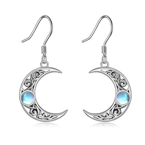 Moonstone Crescent Moon Earrings for Women Sterling Silver Celtic Moon Earrings Irish Jewelry Gifts for Girl Mother Daughter Sister