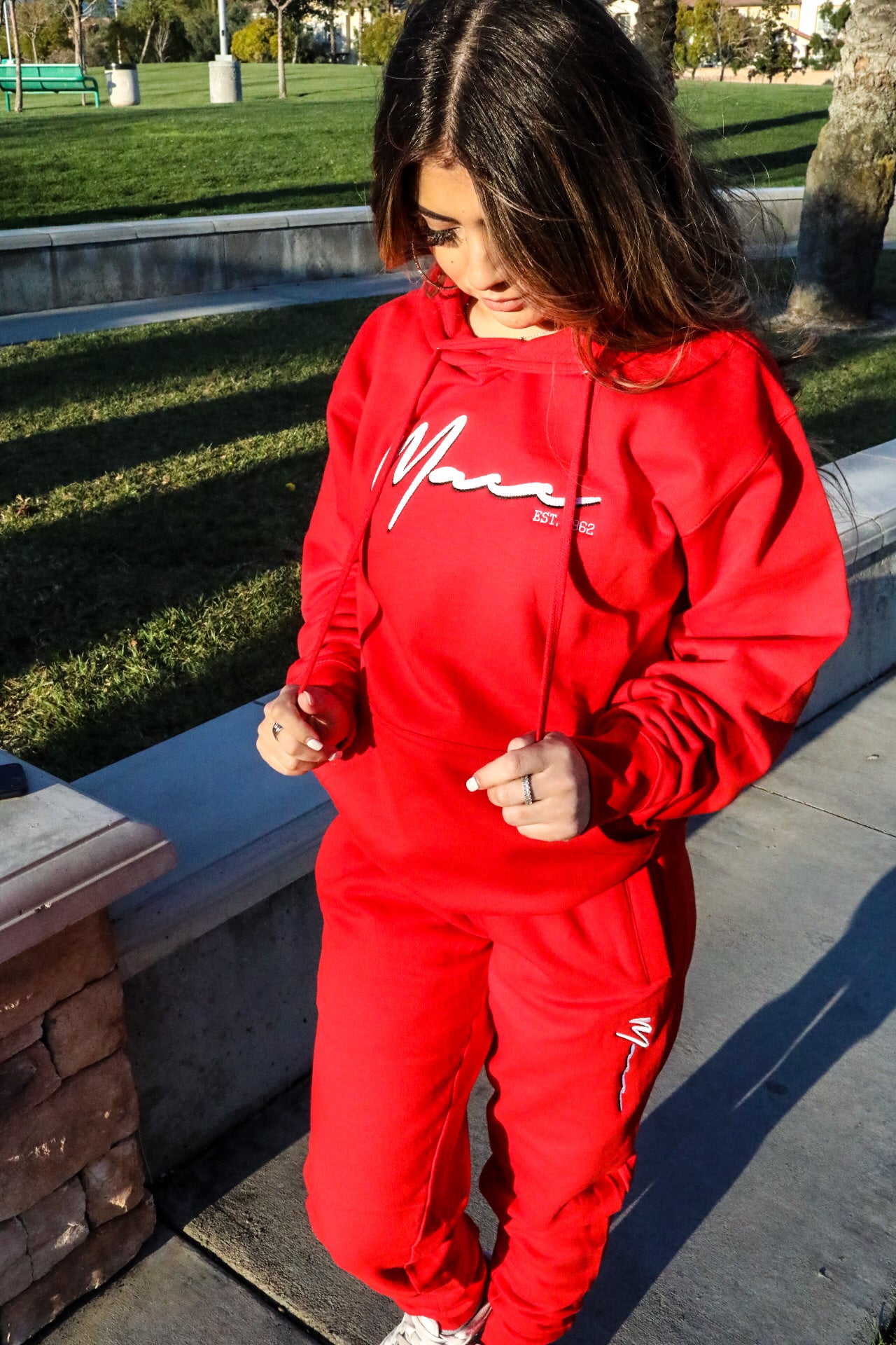 red sweatsuit set