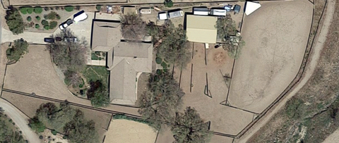 Overhead view showing a ranch with a paddock paradise setup that creates paths for the horses to travel throughout the day.