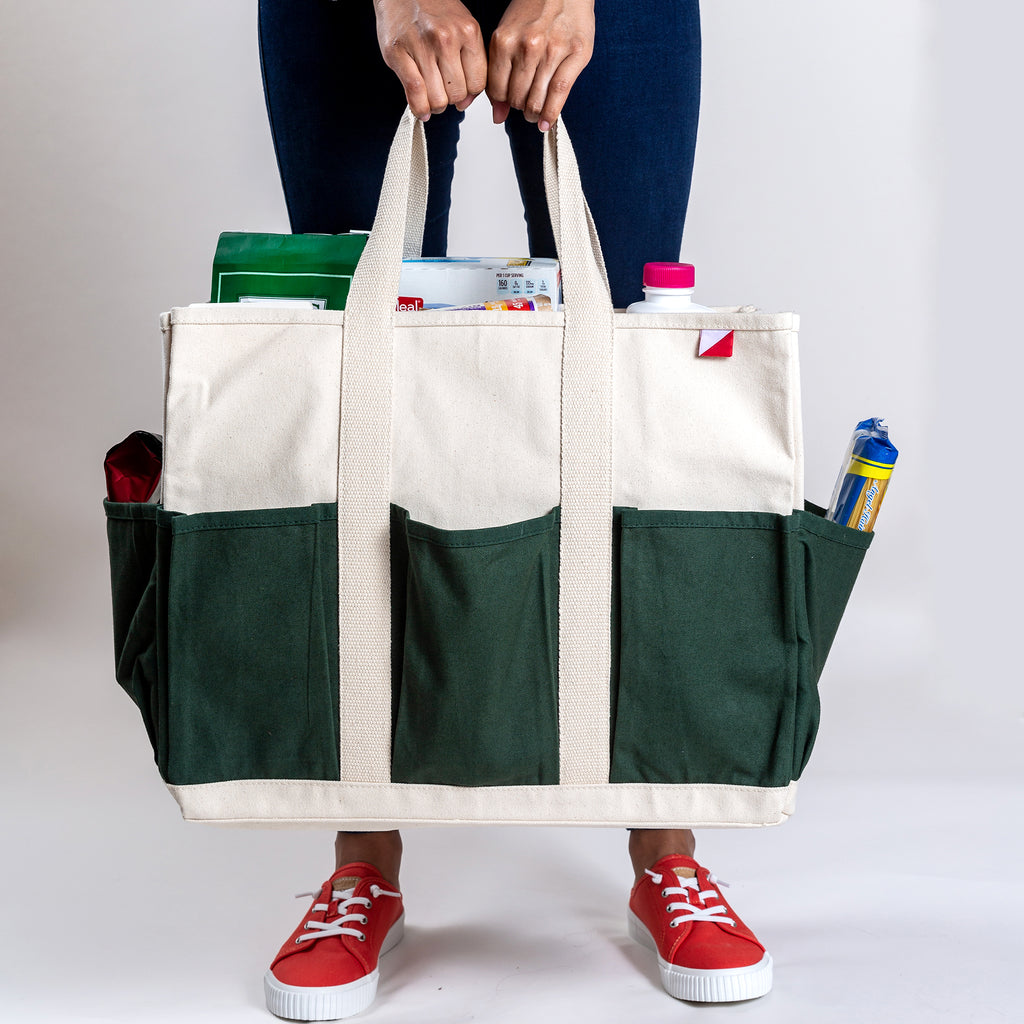 ShoreBags | Premium Cotton Canvas Large Tote, Color Trim - Boat Bag Red