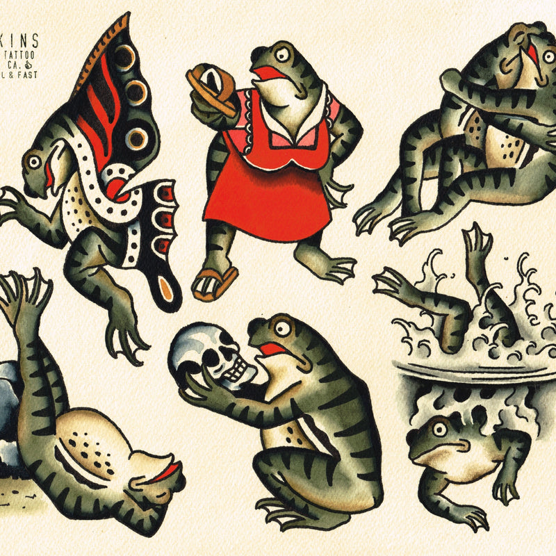 Old Skool Tattoo flash set stock vector Illustration of frog  254351815