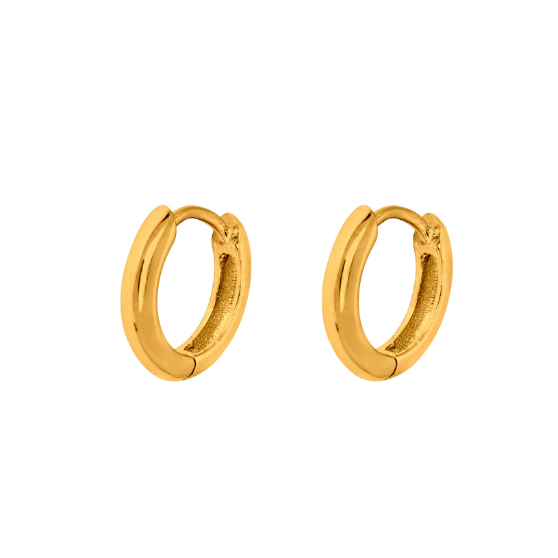 18k Gold Huggie Hoop Earrings (12MM) | Mens Earrings - Twistedpendant