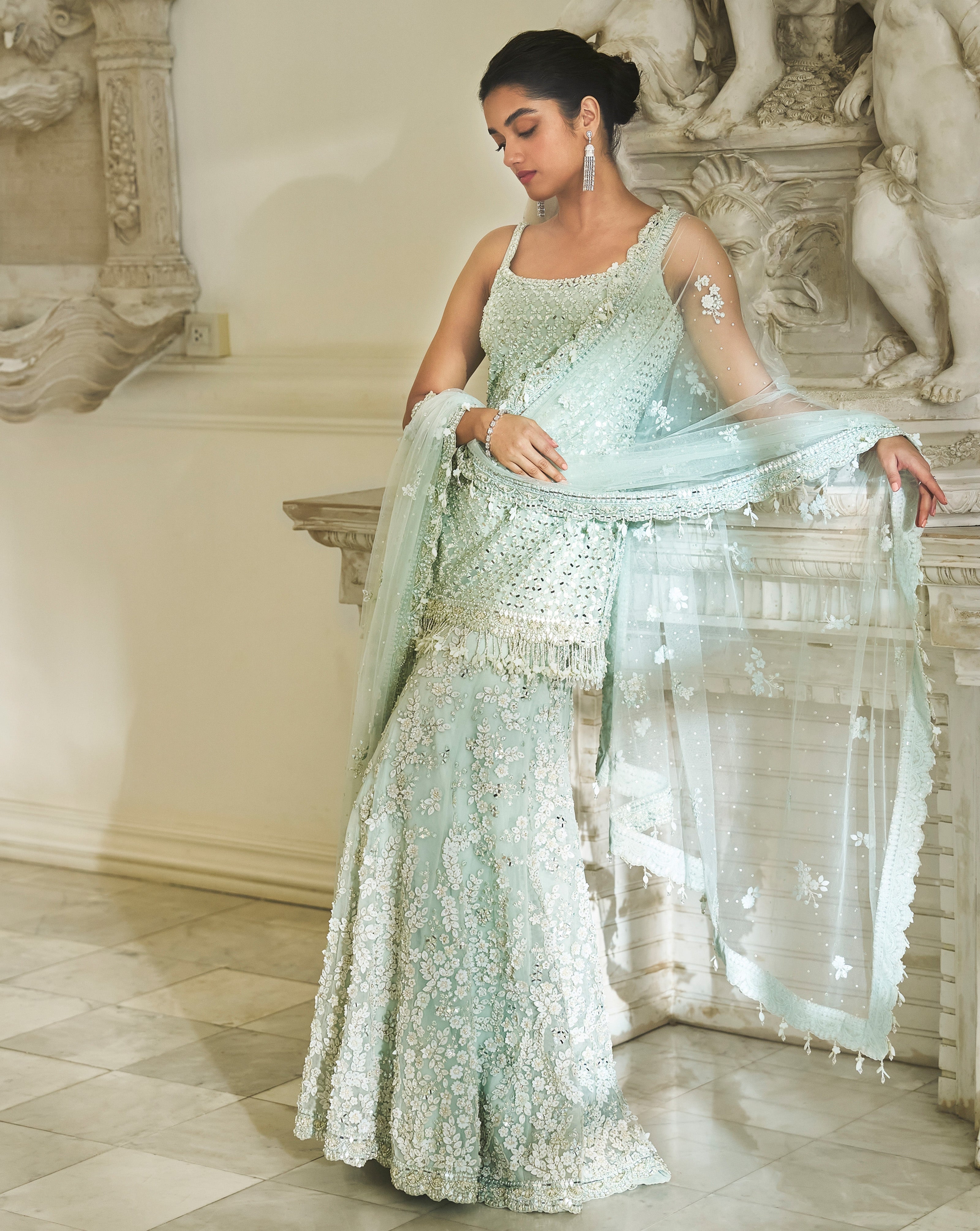 Mint Green Three-Dimensional Sharara Set