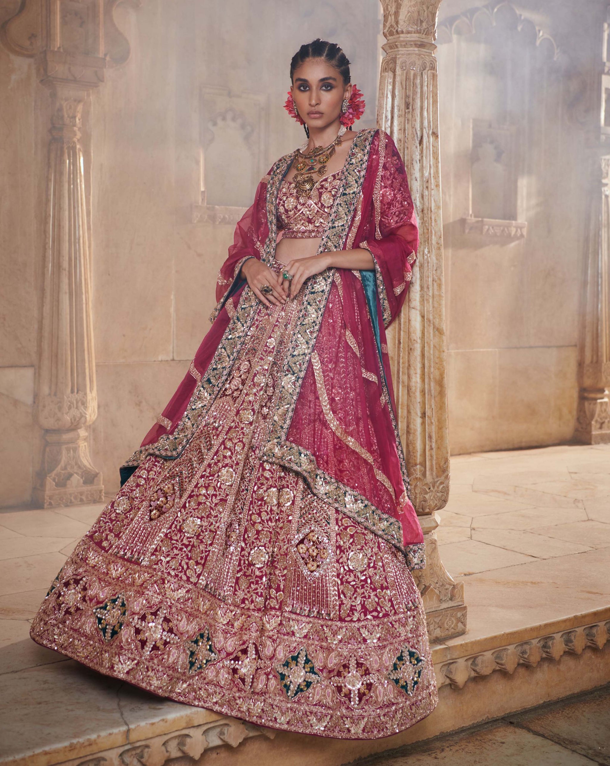 BridalTrunk - Online Indian Multi Designer Fashion Shopping RED & PINK  OMBRE LEHENGA SET