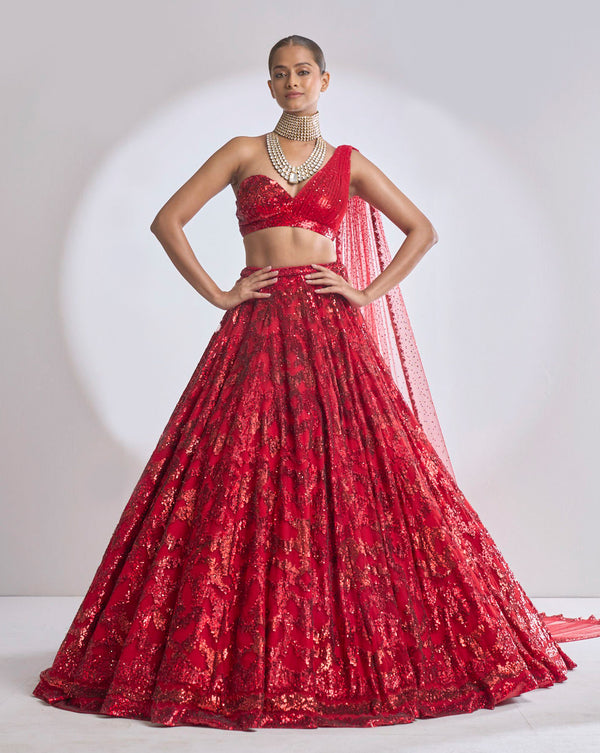 Krishna Mukherjee in Kalki brick red sequins embroidered lehenga set KALKI  Fashion India