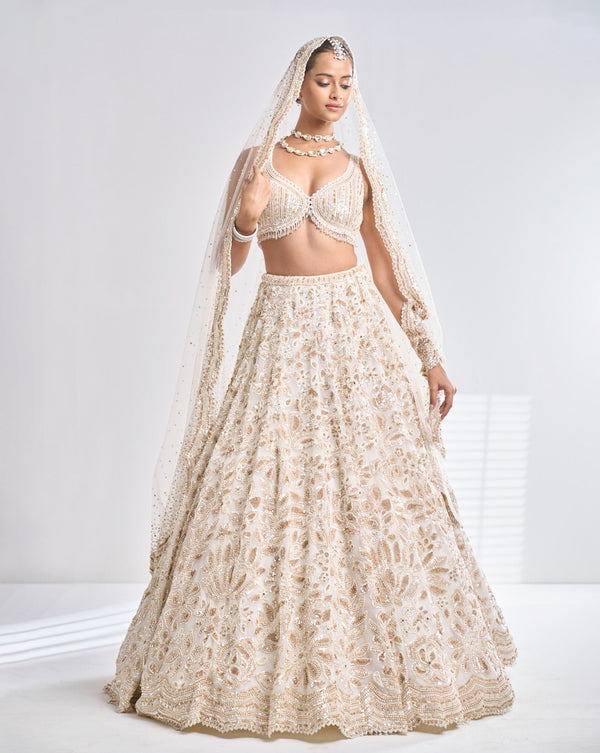 Buy Cream color pure satin wedding lehenga choli in UK, USA and Canada