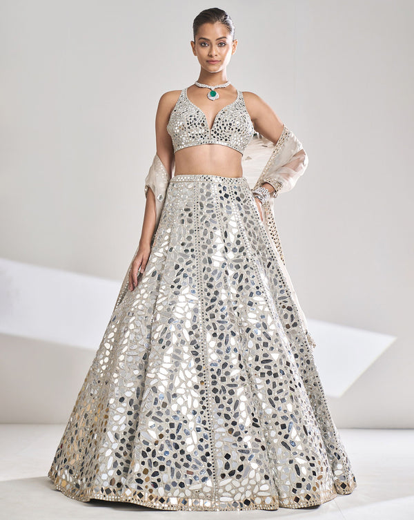 Lehenga Choli : Cream satin silk heavy sequence work wedding ...