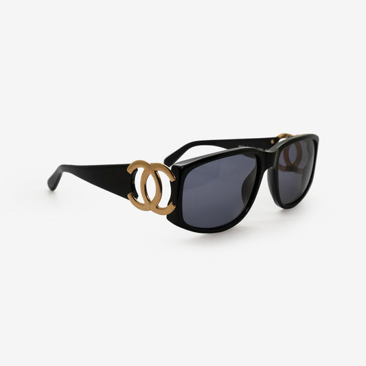 Chanel Vintage Chanel Black with Large Gold CC Logo Sunglasses