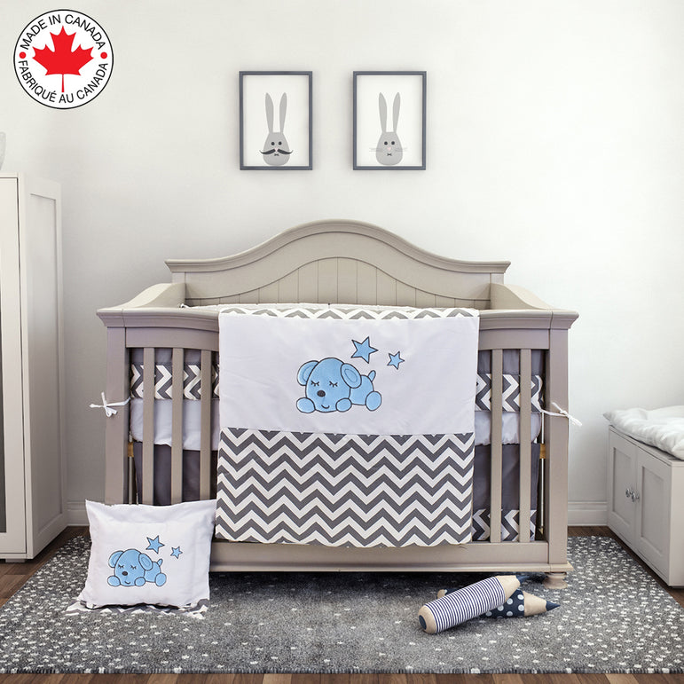 8 Piece Baby Bedding Zigzag And Blue Puppy Willow 710