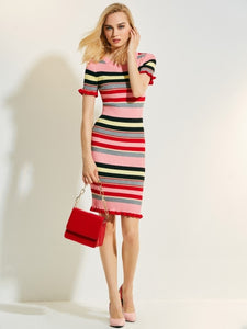 Color Block Stripe Sweater Dress