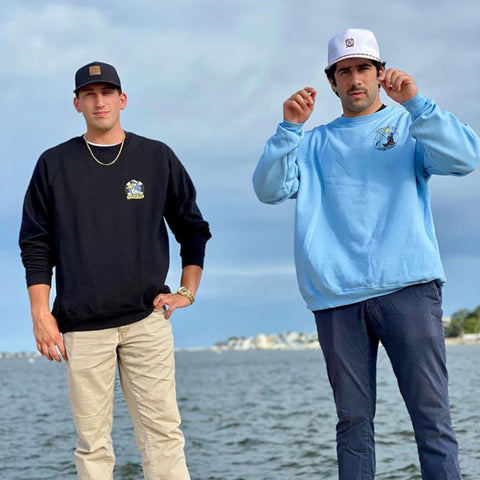 men wearing Tropical Seas sustainable sweatshirts