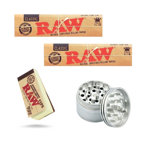 RAW Tray Combo Includes Tray, 1 1/4 Cigarete Papers, Original Tips, and RAW  79mm Machine and ARC Cigarette Saver (Small)