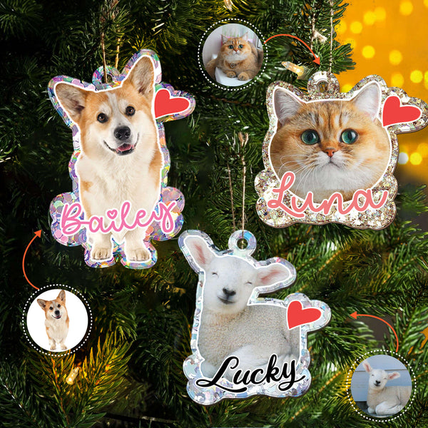 Personalized Photo Dog Cat Ornament Pet Owner Gifts Faux Glitter Ornaments