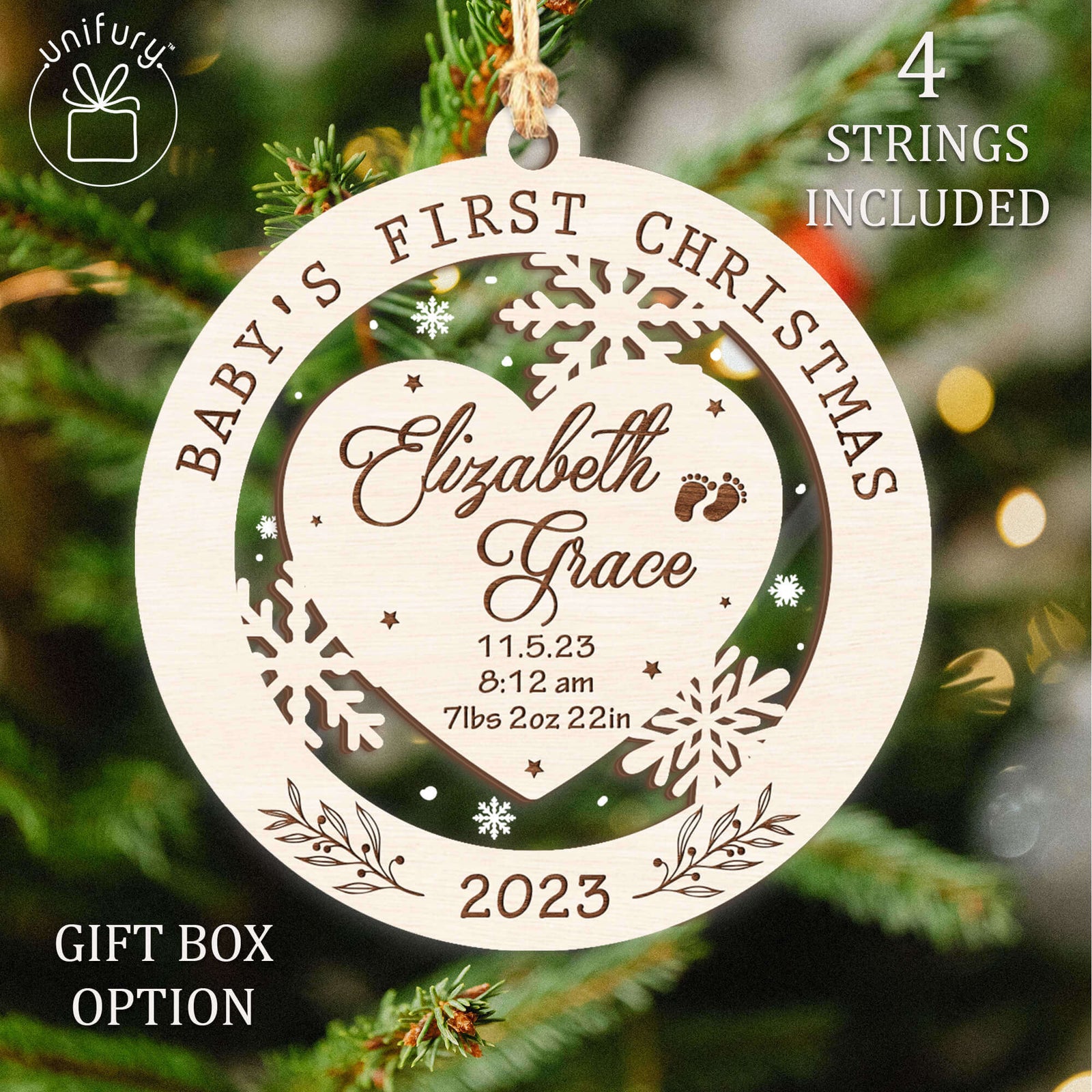 Baby’s First Christmas Personalized Wood Christmas Ornament