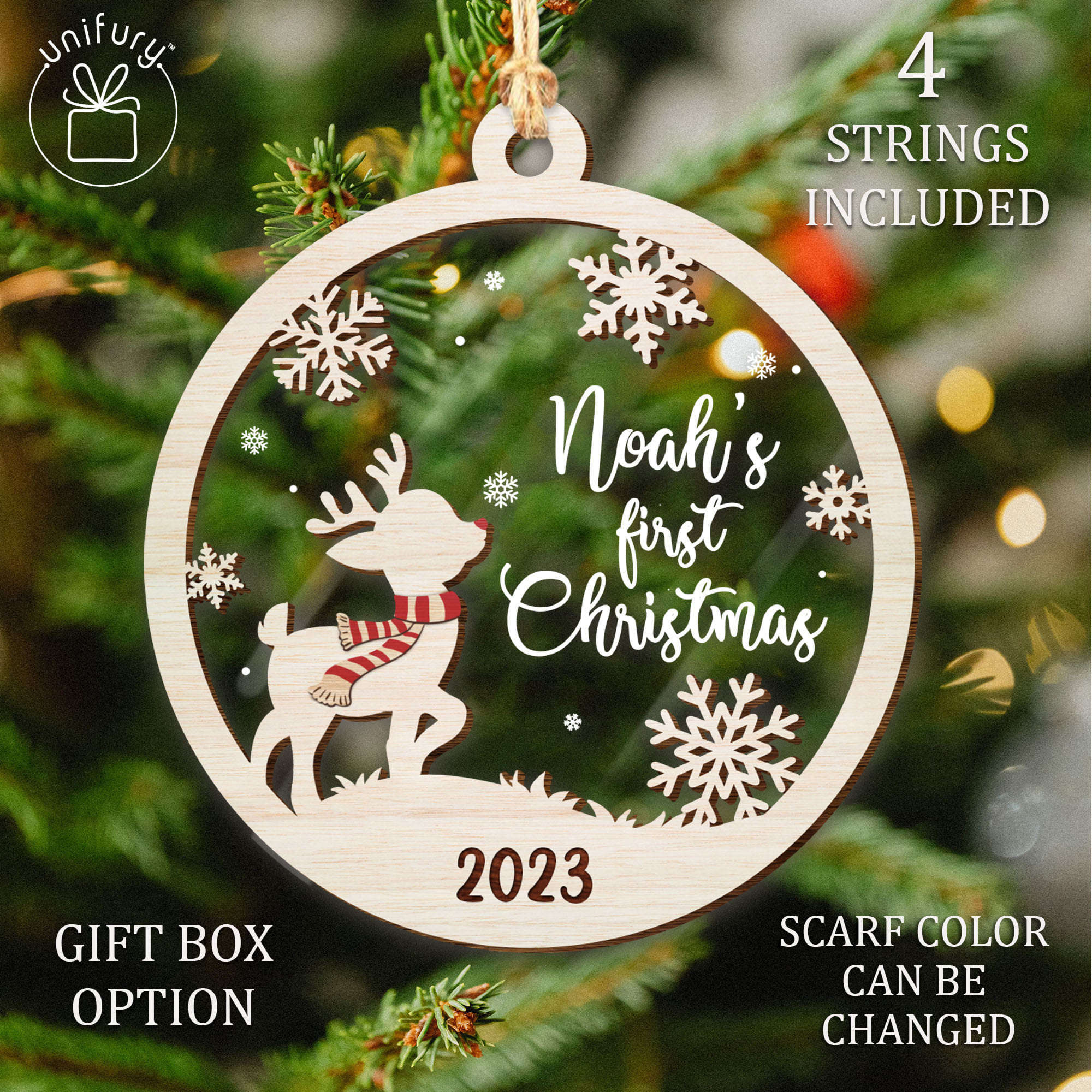 Unique North Pole Family Christmas Wood and Acrylic Ornament Ornament with Gift Box Unifury