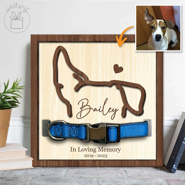 Personalized Ear Line Drawing Memorial Pet Collar Frame