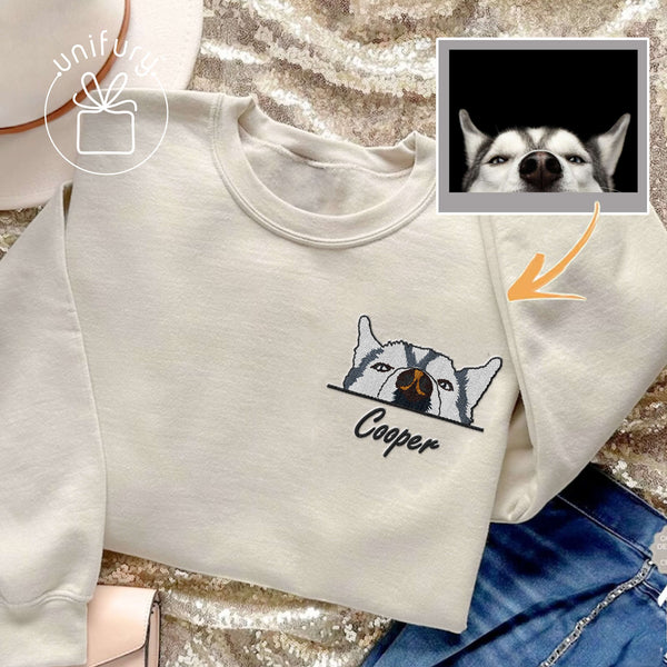 Dog Peek-a-Boo Custom Name Embroidered Sweatshirt