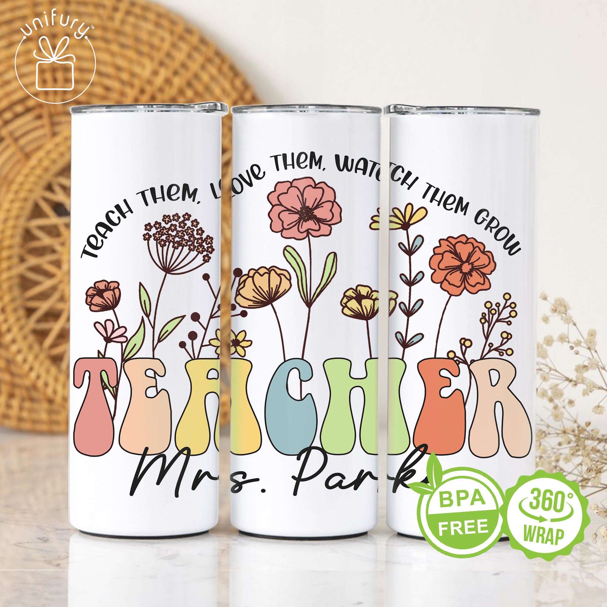 Personalized Teacher Clear Glass Tumbler, Pencil Coffee Cup - Unifury