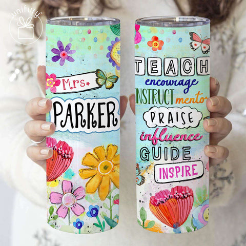 Personalized Teacher Clear Floral Glass Tumbler, Teacher Appreciation -  Unifury