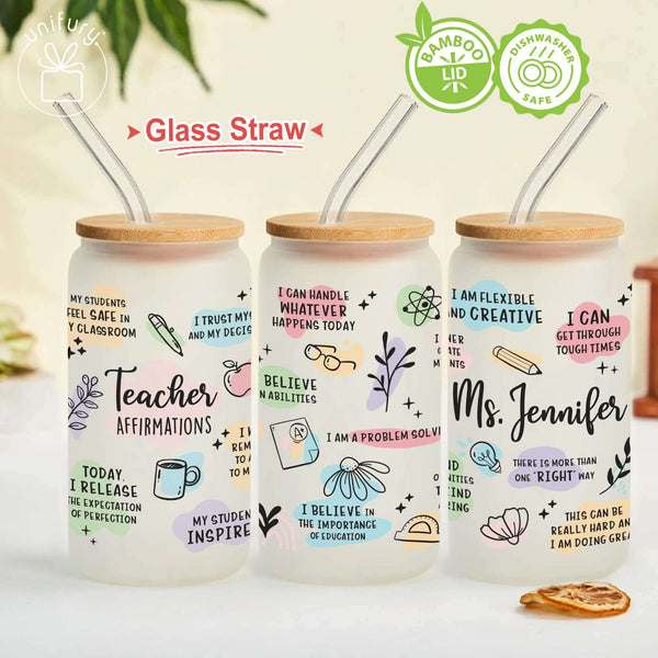 Personalized Teacher Affirmations Frosted Glass Tumbler