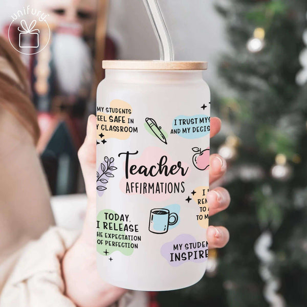 Personalized Teacher Affirmations Frosted Glass Tumbler