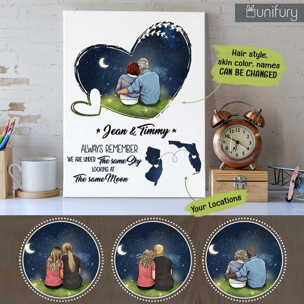 Long Distance Relationship Couple Canvas - Night Sky