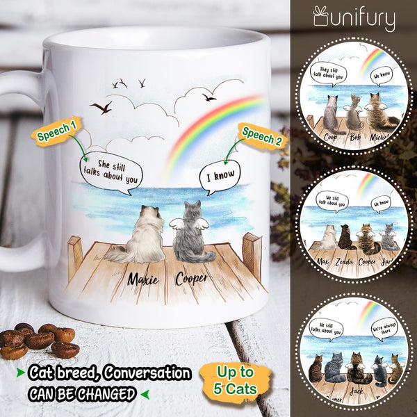 Rainbow Bridge Cat Memorial Mug - They Still Talk About You Conversation