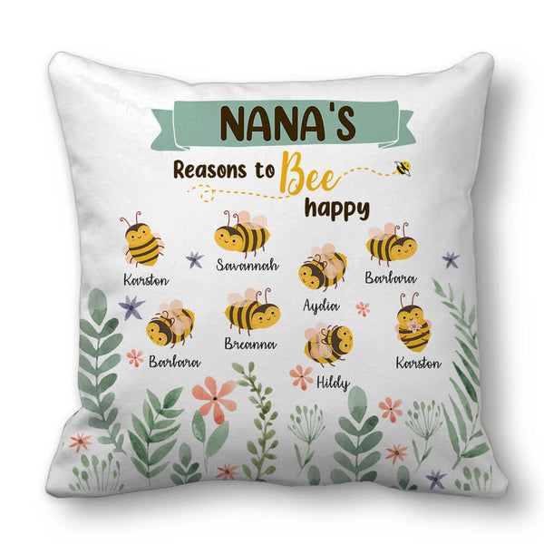 Personalized Nana's Reasons to Bee Happy Throw Pillow